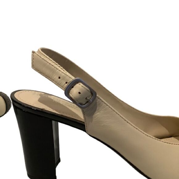 NATURALIZER PEEP TOE SLINGBACK BLACK AND CREAM LEATHER HEELS SIZE 9 NWOT‎ - Picture 6 of 9